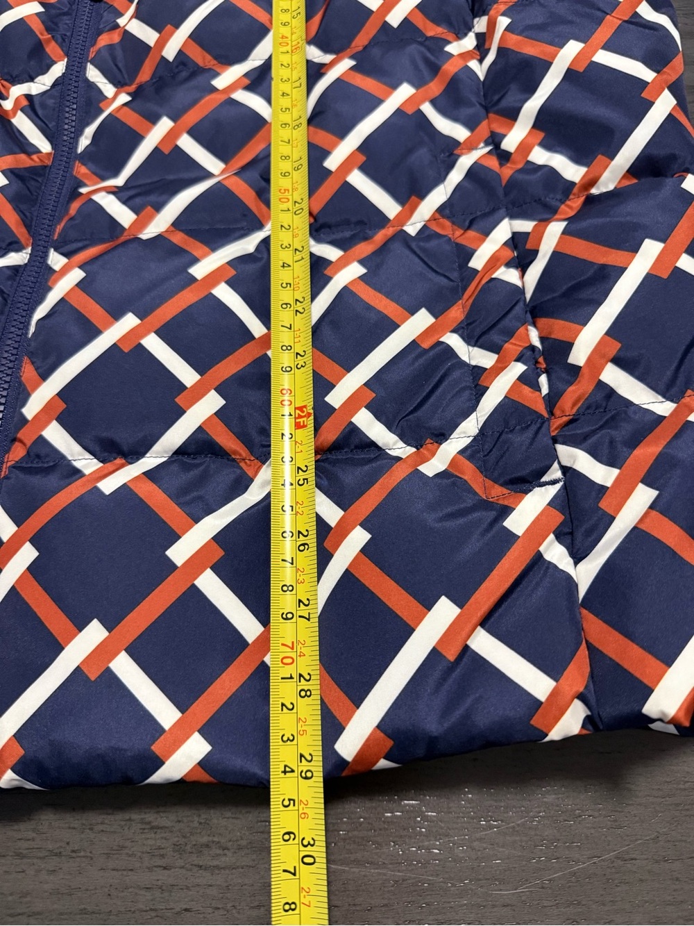 Lands’ End Women’s Plus Size 2X Navy Orange Geometric Down Puffer Vest Full Zip - Picture 4 of 7